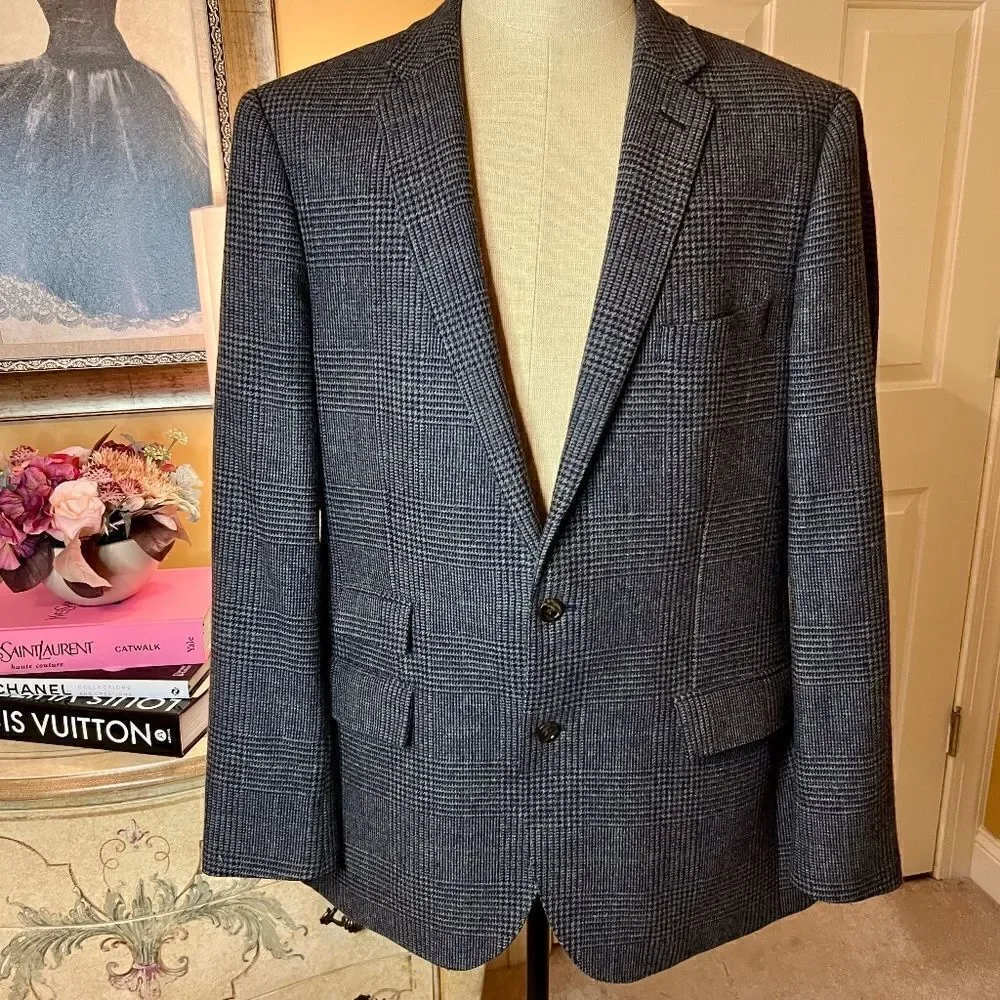 EEUC Men's J.Crew Ludlow Plaid Blazer Jacket Sports Coat Size 44L 44 Long